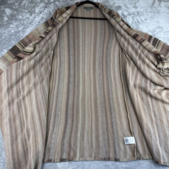 Natural Reflections Stripe Open Front Cardigan Women L Browns Fringe Boho (0786) - Picture 6 of 10